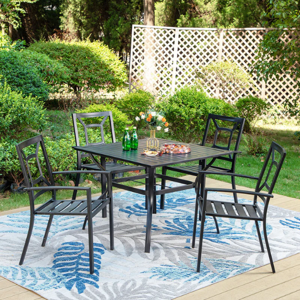 5-Piece E-Coated Metal Outdoor Patio Dining Set with Stackable Chairs – Durable, Comfortable, and Stylish for Your Outdoor Entertaining