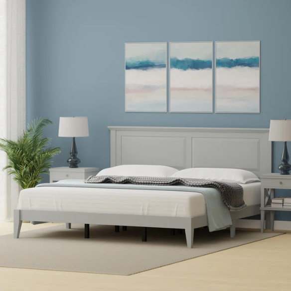 King Size Solid Oak Platform Storage Bed with Inset Panel Headboard, Molding Detail, and Slat System