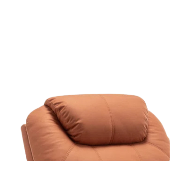 Orange Swivel Rocker Recliner with Massage and Heating, 360° swivel, soothing rocking motion, 8 vibration points, lumbar heating, ergonomic design, convenient storage with cup holders and side pockets, durable performance fabric, easy assembly, and quick relaxation.