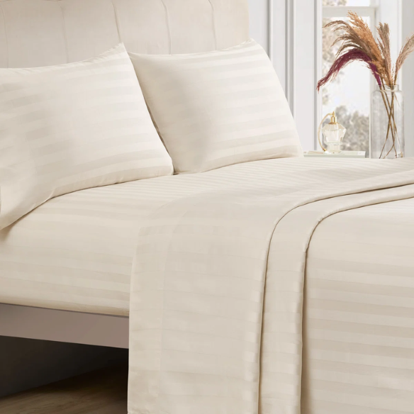 4-Piece Luxury Bed Sheet Set – Fitted & Flat Sheets with Pillowcases | Solid Stripe Bedding for Twin, Full, Queen, King Sizes
