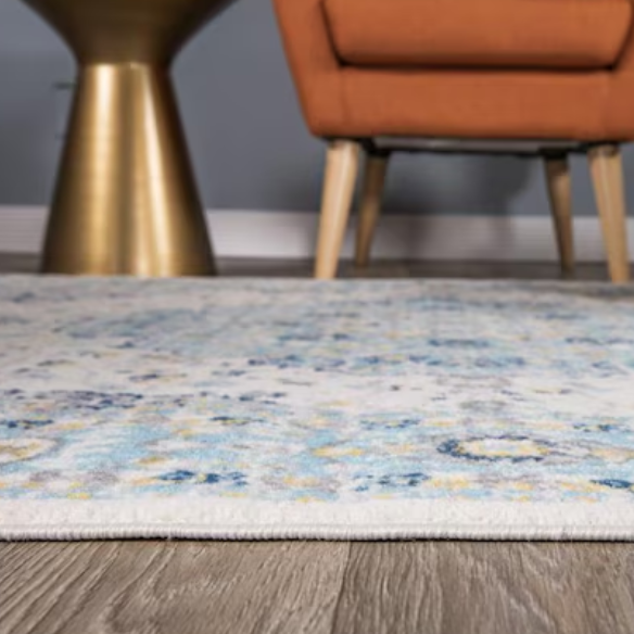 Distressed Oriental-Inspired Indoor Rug – Blue, Yellow & Cream Medallion Pattern, Stain-Resistant, Fade-Resistant, Perfect for Traditional & French Country Décor