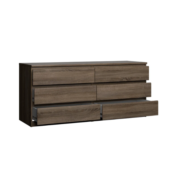 Versatile 60.5" 6-Drawer Double Dresser with Smooth Metal Glides and Clean-Lined Silhouette