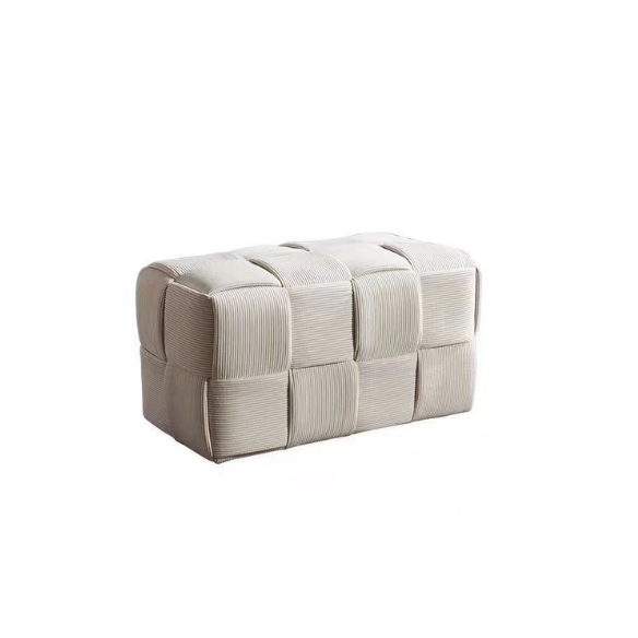 Modern White Velvet Cube Ottoman for Extra Seating and Footrest