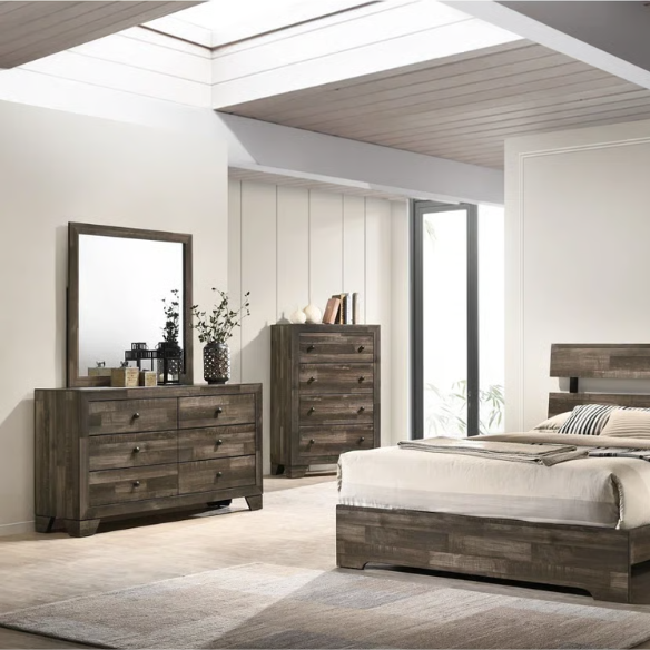Rustic Gray 6-Piece Stone Platform Bedroom Set with Distressed Wood Finish for a Charming, Modern Look