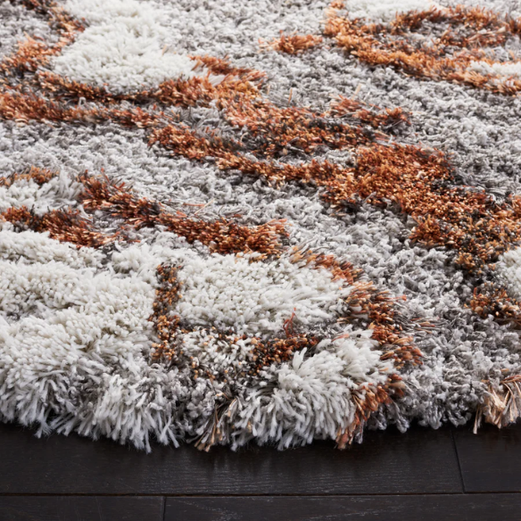 Plush Abstract Rust, Grey, and White Pattern Shag Rug