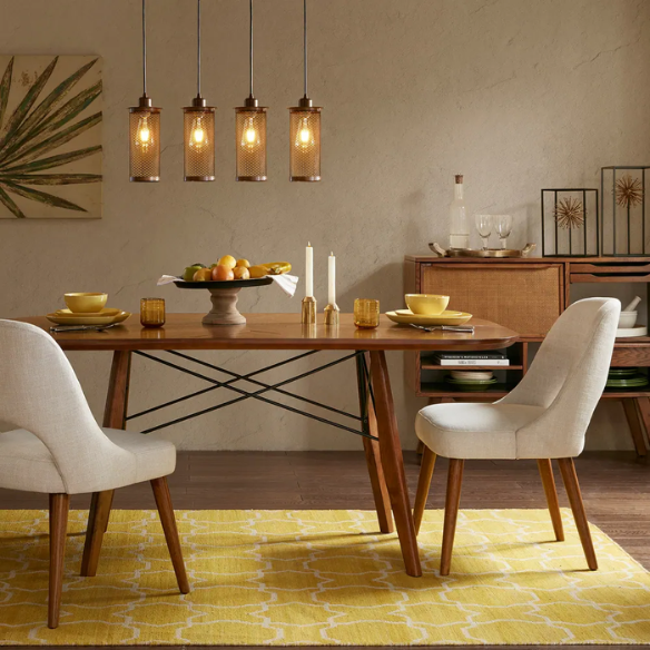 Textured Fabric Dining Side Chairs (Set of 2) – Solid Wood Frame with Mediterranean or Pecan Finish, High-Density Foam Fill & Rounded Back Design