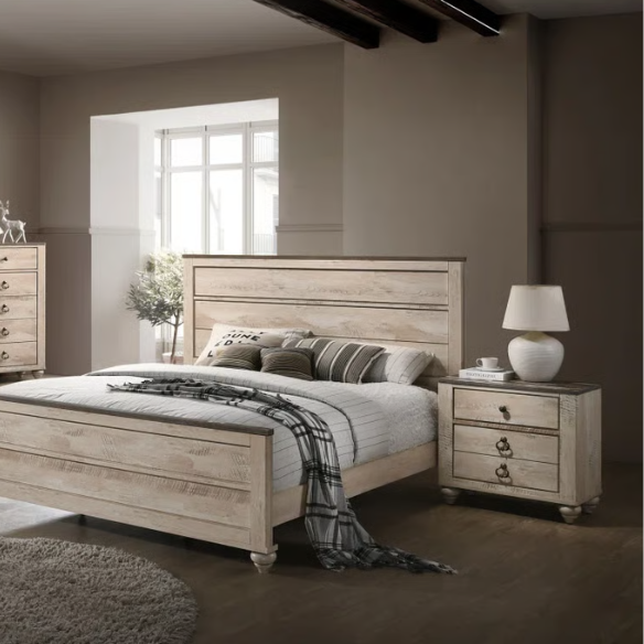 Rustic and Refined 6-Piece Contemporary Driftwood King Bedroom Set with Dovetail Construction and Antique-Inspired Distressed Finish