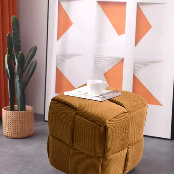 Burnt Orange Corduroy Ottoman – Stylish, Comfortable, and Durable Home Accent