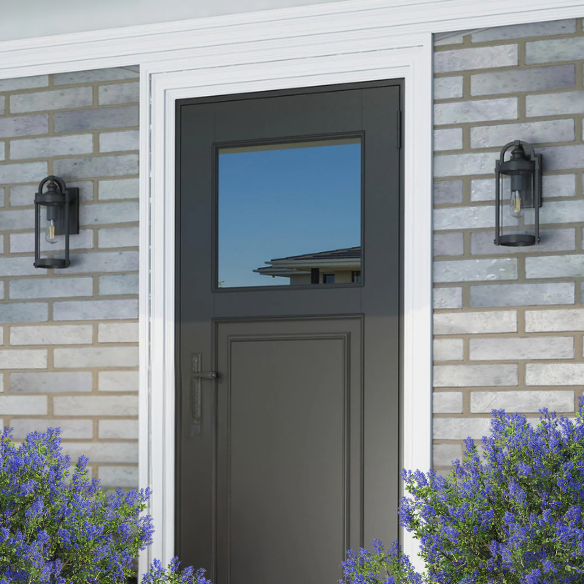 Outdoor Wall Sconce – Light Matte Black Farmhouse Lantern with Seeded Glass for Front Porch or Patio