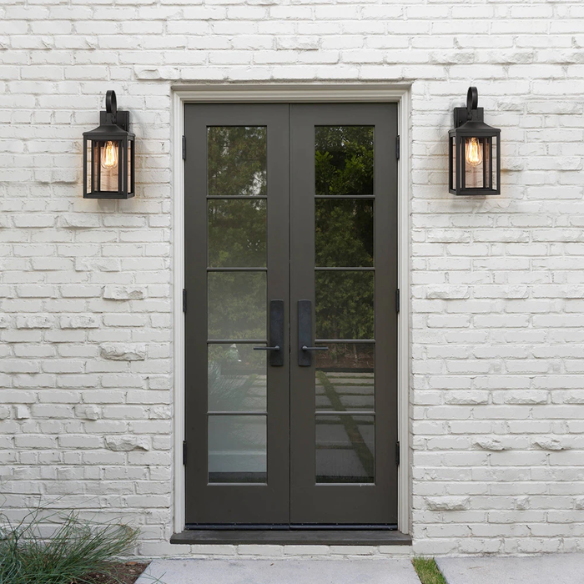 1-Light Outdoor Wall Sconce – Modern Lantern Design with Black Finish & Clear Seeded Glass for Porches, Entryways, and More