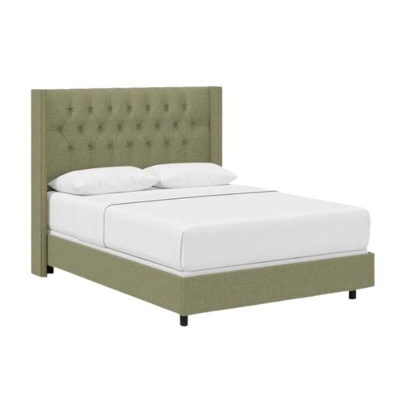 Timeless Upholstered Wingback King Size Bed with Button Tufting and Nailhead Trim