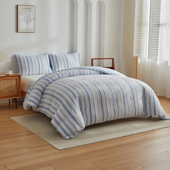 Luxurious Tufted Duvet Cover Set – Queen Size | Striped Textured Boho Bedding | Ultra-Soft Washed Microfiber | 3-Piece Set