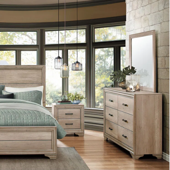 Elegant 4-Piece Rustic Wooden Queen Bedroom Set in Light Brown
