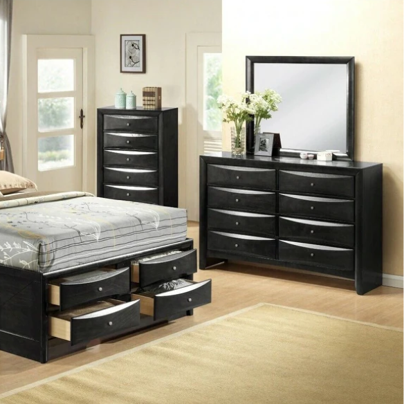 5-Piece Solid Wood Bedroom Set with Storage Bed, Bookcase, and Extra Drawers – Stylish and Functional Design for a Sophisticated Bedroom