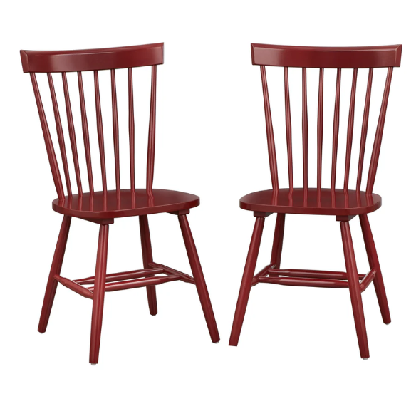 Farmhouse Spindle Back Dining Chairs – Set of 2, Solid Rubberwood