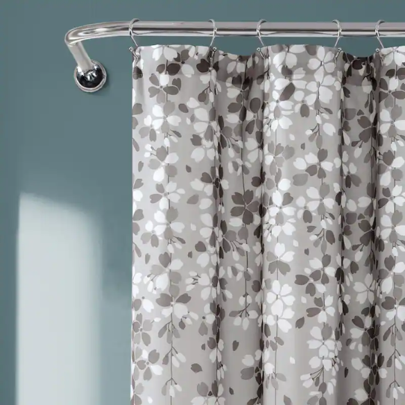 Grey and White Weeping Flower Shower Curtain – Modern Farmhouse Floral Bathroom Décor, 72" x 72"