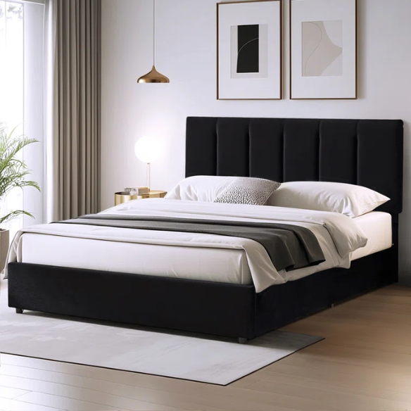 Velvet Upholstered Queen Size Platform Bed with Adjustable Headboard and 4 Storage Drawers