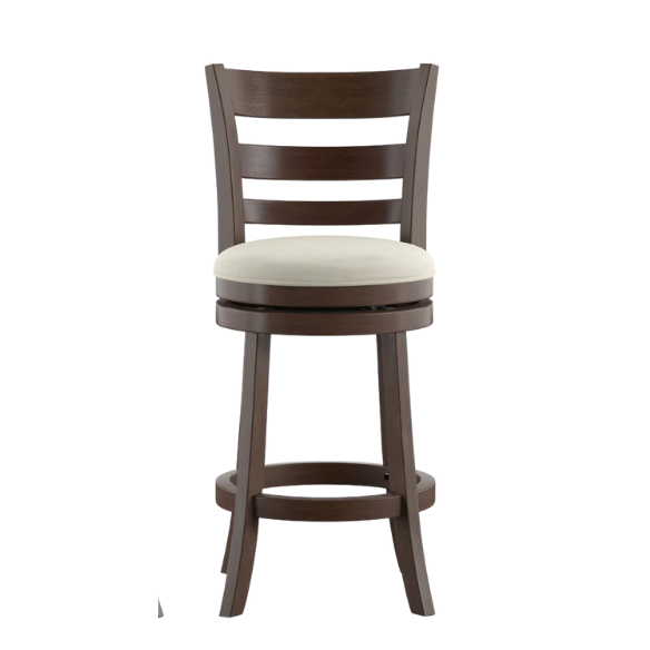 Upholstered Back Swivel Bar Stool – Durable Rubberwood Frame, 360° Swivel Seat, Ring Footrest, and Foam-Padded Linen or Faux Leather Upholstery for Comfortable Everyday Dining