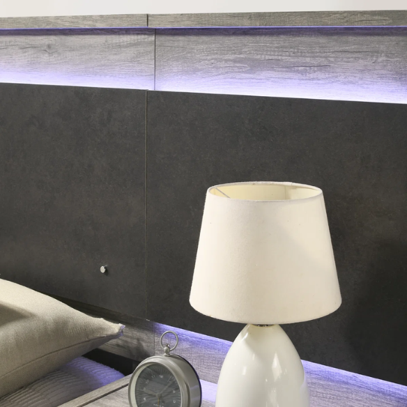 Modern LED Wall Bed with Nightstands, Dresser, Mirror, and Chest in Weathered Gray