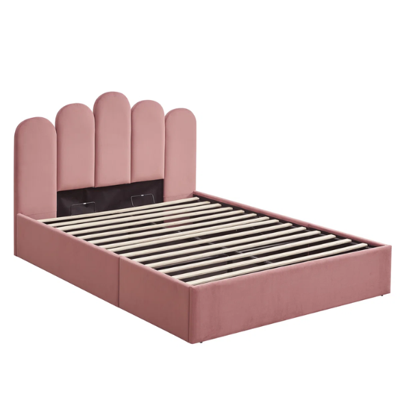 Elegant Hydraulic Velvet Upholstered Platform Bed – Full Double Size with Lift-Up Storage for Ultimate Space Saving