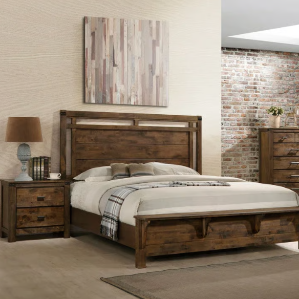 Elegant Brown Panel King Bedroom Set with Intricate Headboard and 2 Nightstands for Added Storage