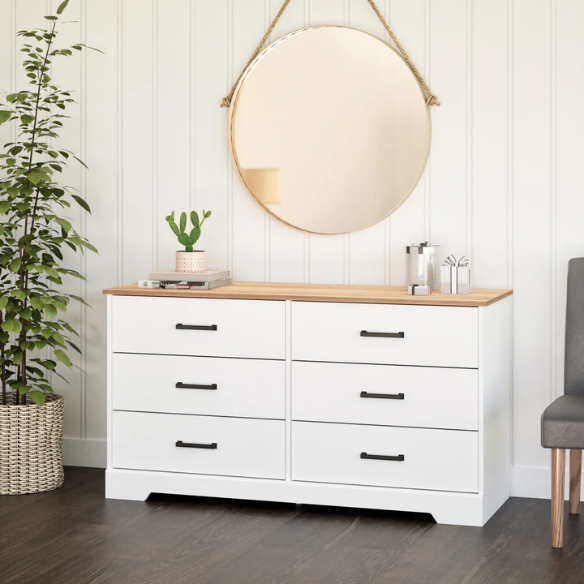 Rustic Modern 6-Drawer 53.25" W Double Dresser with Timeless Farmhouse Charm