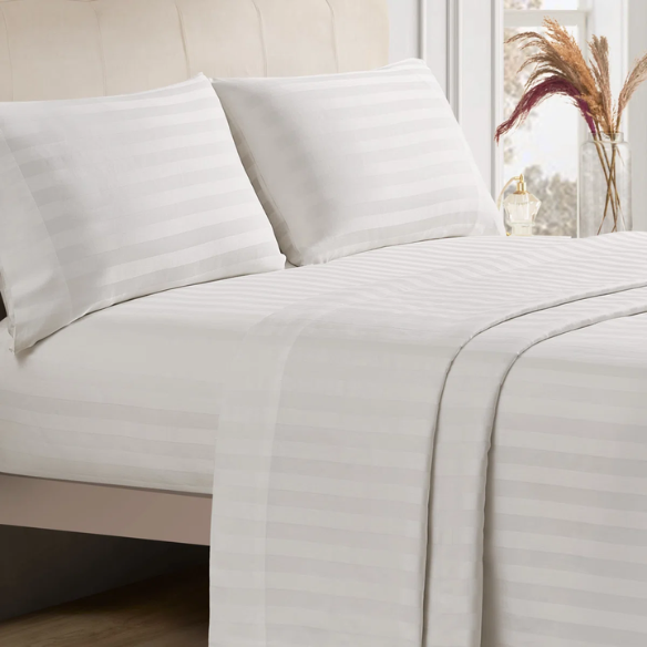 4-Piece Luxury Bed Sheet Set – Fitted & Flat Sheets with Pillowcases | Solid Stripe Bedding for Twin, Full, Queen, King Sizes