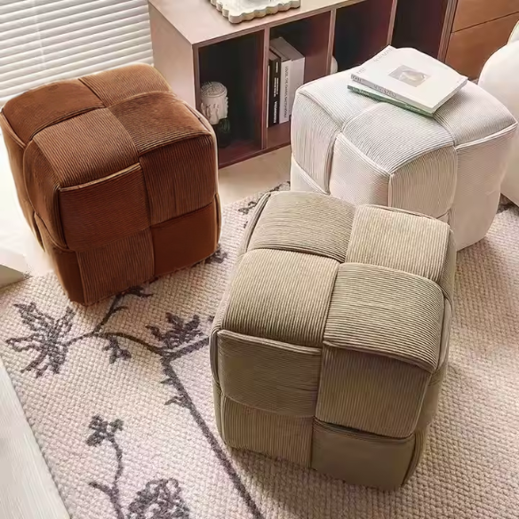 Olive Green Corduroy Ottoman – Stylish, Comfortable Footrest with Solid Wood Frame