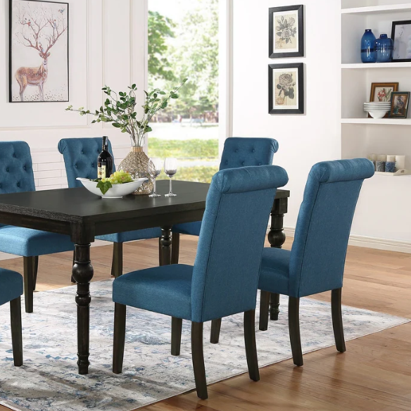 7-Piece Dark-Wash Wood Dining Set with Turned Legs – Classic Traditional Style with Distressed Finish