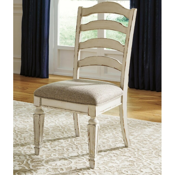 Rustic White Ladder Back Dining Chairs (Set of 2) – Farmhouse Style Wood Side Chairs with Upholstered Seats