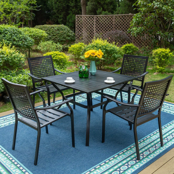 5-Piece E-Coated Metal Outdoor Patio Dining Set with Stackable Chairs – Durable, Comfortable, and Stylish for Your Outdoor Entertaining