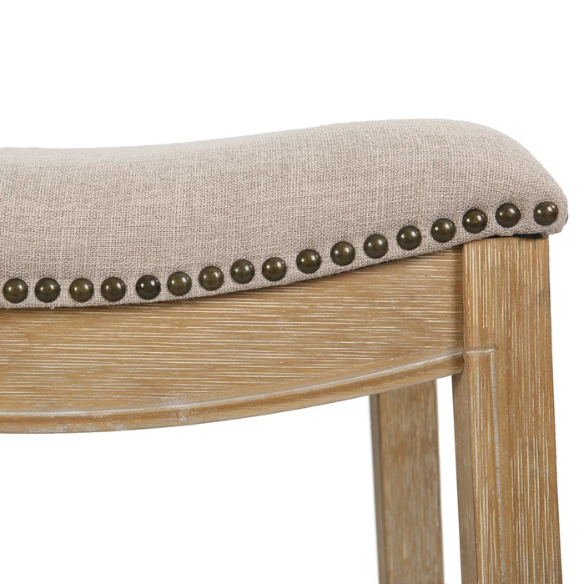Saddle-Seat Wood Bar Stool with Upholstered Seat – Stylish and Durable Counter Stool in Weathered Natural Finish