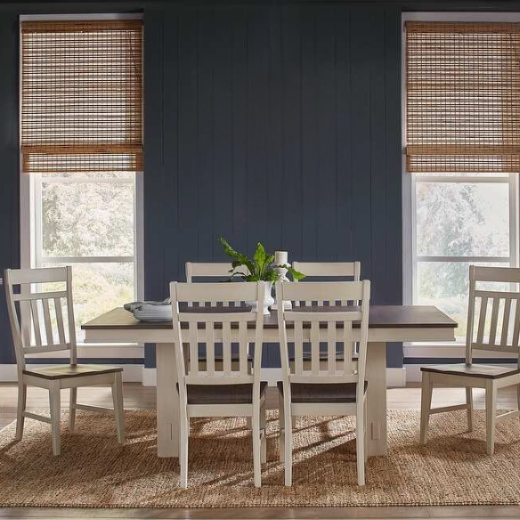 7-Piece Solid Wood Dining Set - Trestle Table with Self-Storing Leaf and Comfortable Side Chairs