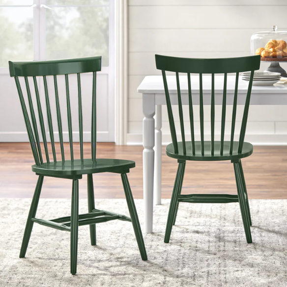 Farmhouse Spindle Back Dining Chairs – Set of 2, Solid Rubberwood