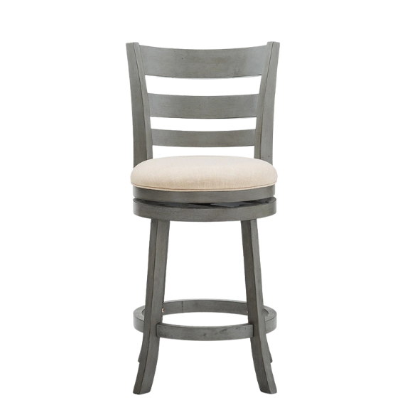 Upholstered Back Swivel Bar Stool – Durable Rubberwood Frame, 360° Swivel Seat, Ring Footrest, and Foam-Padded Linen or Faux Leather Upholstery for Comfortable Everyday Dining