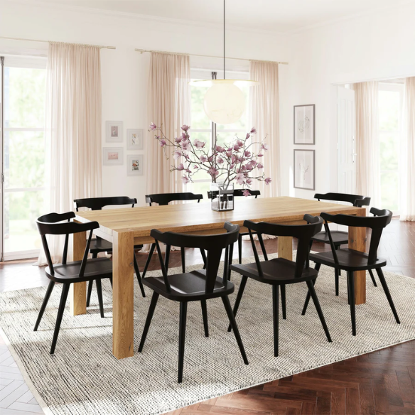 Solid Oak Dining Chair – Mid-Century Modern Splat Back, Tapered Legs, Non-Scratch Feet & Easy Assembly