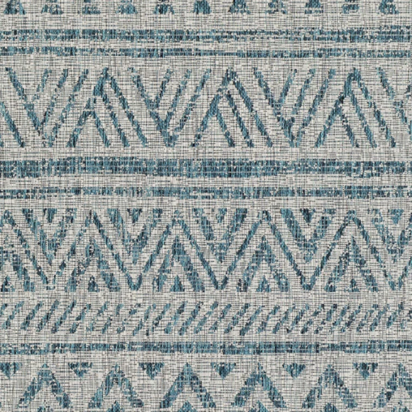 Striped Geometric Area Rug – Aqua & Taupe, Durable Polypropylene, Low-Pile Design for High-Traffic Indoor/Outdoor Spaces