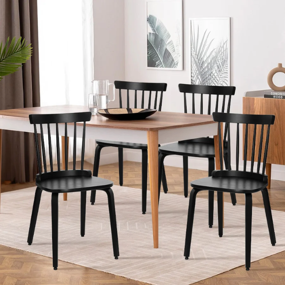 Solid Wood Slat Back Windsor Dining Chairs (Set of 2) – Sturdy, Eco-Friendly Construction with Ergonomic Backrest & Adjustable Foot Pads