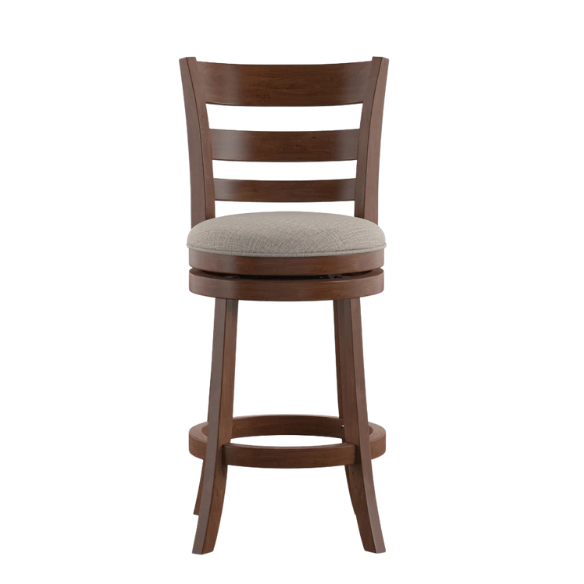 Upholstered Back Swivel Bar Stool – Durable Rubberwood Frame, 360° Swivel Seat, Ring Footrest, and Foam-Padded Linen or Faux Leather Upholstery for Comfortable Everyday Dining