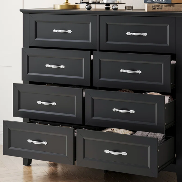 French Country-Inspired 8-Drawer 47.3" Double Dresser with Rustic Finish, Crown Molding, and Tapered Legs