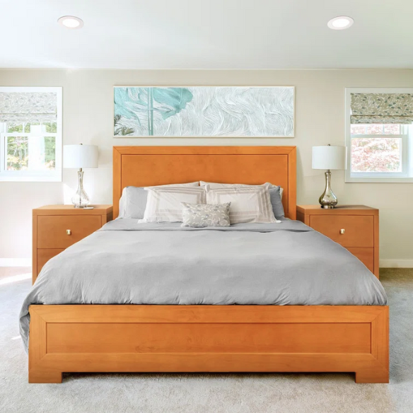 Neutral-Colored Solid Wood Queen Size Low Profile Platform Bed