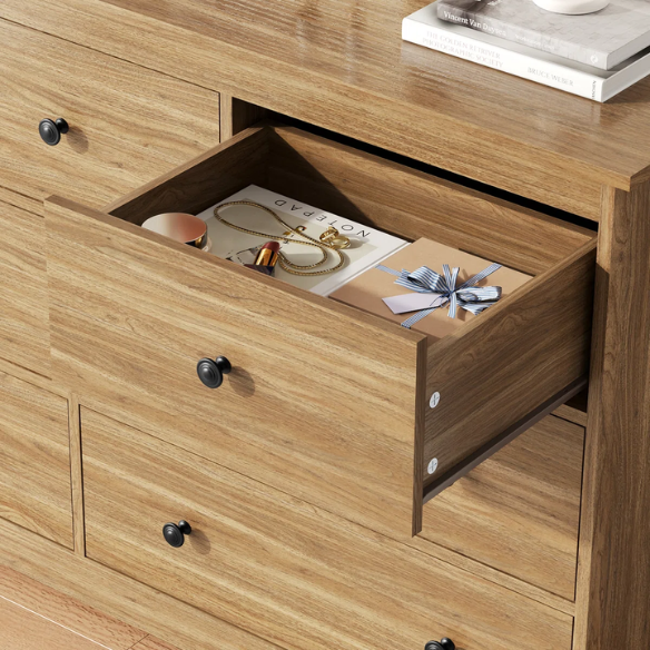 Classic & Modern 7-Drawer Dresser with Matte Wood Finish and Elegant Metal Knobs