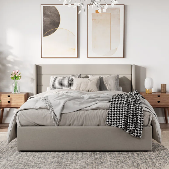 Luxurious Linen Upholstered Hydraulic Lift-Up Storage Platform Bed – Full/Double Size with Sleek Design & Maximized Space