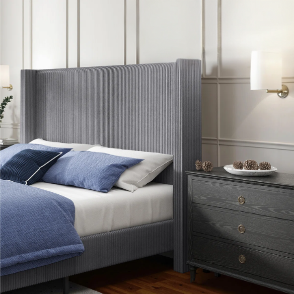 Queen Size Upholstered Bed with Soft Corduroy Fabric and Solid Wood Legs – Stylish and Comfortable Design