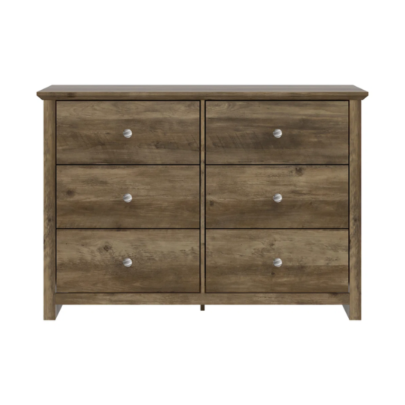 Modern 6-Drawer Double Dresser with Angled Sled Legs and Round Metal Hardware