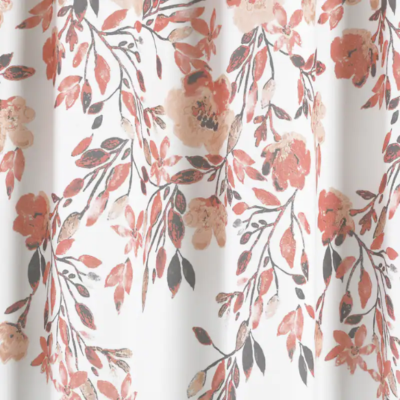 Blush and Grey Floral Vine Shower Curtain – Shabby Chic Farmhouse Style, 72" x 72"