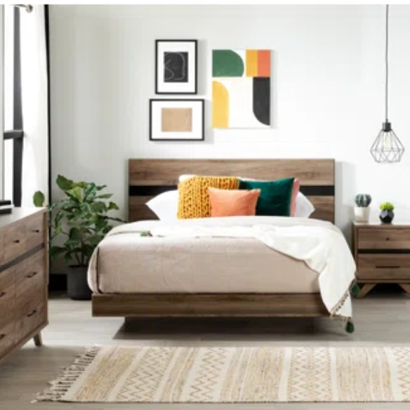 Rustic Restoration Queen Platform Configurable Bedroom Set with 7-Drawer Dresser, Nightstand, and Scandinavian-Inspired Design
