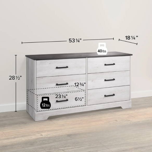 Rustic Modern 6-Drawer 53.25" W Double Dresser with Timeless Farmhouse Charm