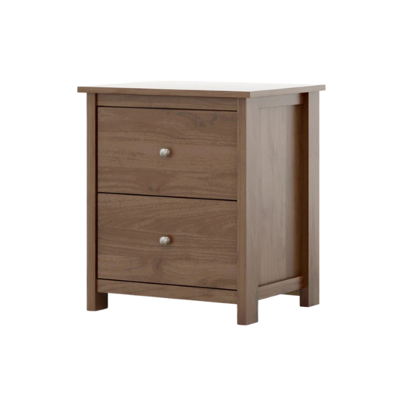 2-Drawer Nightstand – Neutral Engineered Wood, Streamlined Rectangular Design, Four Block Legs, Convenient Storage with Roller-Glide Drawers & Metal Knobs, Perfect for Traditional & Contemporary Bedroom
