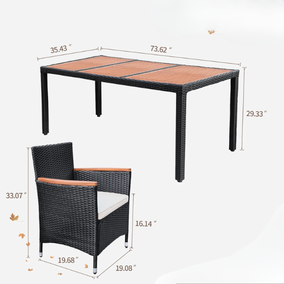 Outdoor Patio Dining Set | Acacia Wood Table and Chairs with Plush Cushions | Stylish Wicker Patio Furniture for Comfort and Elegance